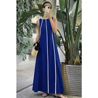 Kadın Omuzlardan Açık Yaka Ince şerit Detaylı Uzun Viskon Elbise