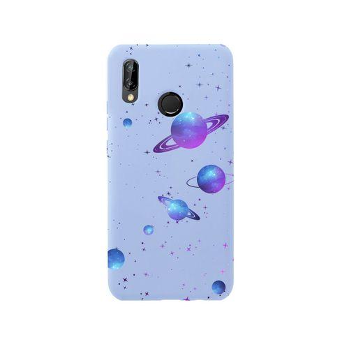 Huawei P20 Lite Galaxy and Stars Premium Silikonlu Lila Telefon Kılıfı