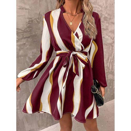 Kadın Uzun Kollu Kruvaze Yakalı Desenli Modal Mini Elbise