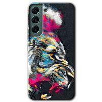 Samsung Galaxy S22 Kılıf HD Desen Baskılı Arka Kapak + Temperli Cam - Colorfull Aslan