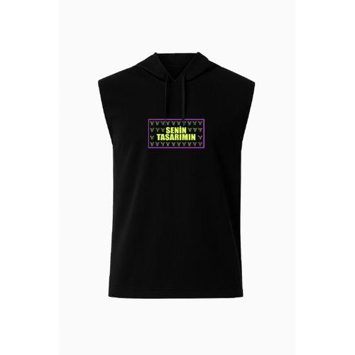 Kapşonlu İki İplik Tişört Ön Sizin Tasarımınız - Siyah