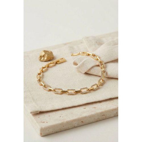 Gold Renk Pirinç Sıralı Kare Model Zirkon Taşlı Bileklik
