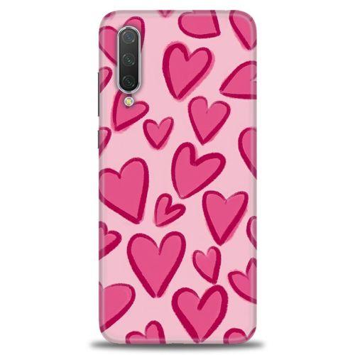 Xiaomi Mi 9 Lite Kılıf HD Baskılı Kılıf - Pembe Kalp + Tam Ekran Koruyucu