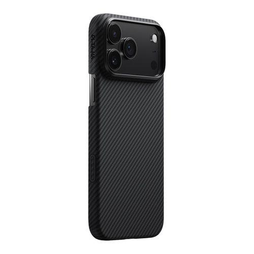 Apple iPhone 17 Pro Max Kılıf M-safe Şarj Özellikli 1500D Aramid Fiber Pitaka Ultra-Slim Classic Serisi Black-Grey Twill Kapak
