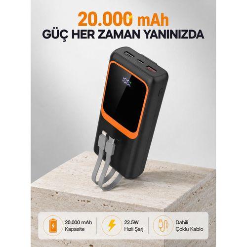 Powerbank 20000 Mah 22.5w Hızlı Şarjlı Ve Kompakt Çoklu Kablo Çıkışlı