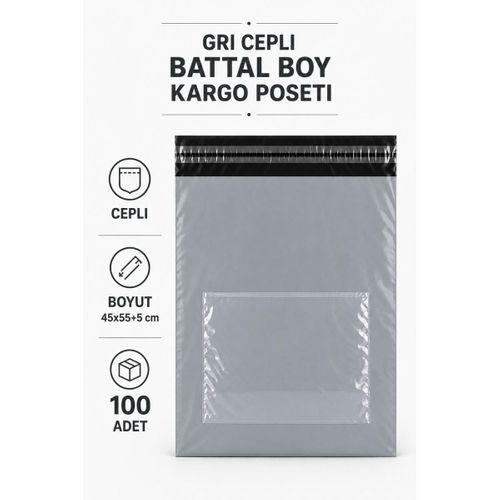 Gri Cepli Battal Boy Kargo Poşeti 45x55+5 Cm 100 Adet