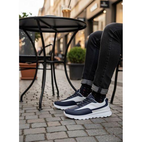 BA0246 Lacivert Bağcıklı Yüksek Beyaz Taban Günlük Erkek Ayakkabı