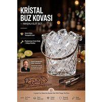 Kristal Kesim Cam Buz Kovası Maşalı Set 13x12cm 5mm Kalın Tabanlı Elit Sunum Kovası 723482