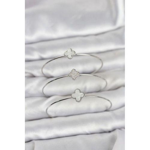 Gümüş Renk Yonca Model Zirkon Taşlı 3'lü Kadın Bileklik Kombini