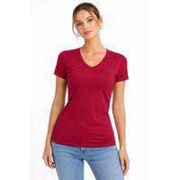 T-Shirt V Yaka Slim Fit Likralı Tişört Günlük Basic Body - Bordo