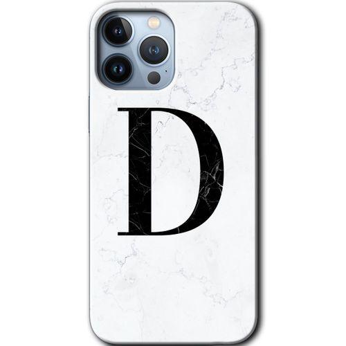 iPhone 13 Pro Max HD Baskılı Kılıf + 9D Tam Ekran Koruyucu - Beyaz Mermer Desenli D Harfi