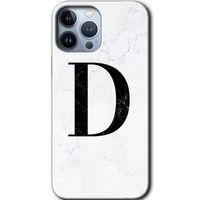iPhone 13 Pro Max HD Baskılı Kılıf + 9D Tam Ekran Koruyucu - Beyaz Mermer Desenli D Harfi