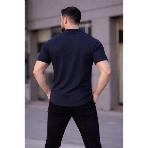 Erkek Waffle Kumaş Kısa Kollu Düğmeli Açık Yaka Regular Fit Gömlek - Lacivert