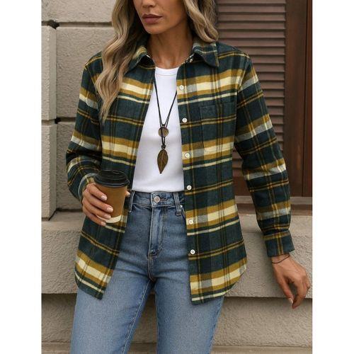 Kadın Uzun Kollu Kare Desenli önden Düğmeli Dokuma Gömlek