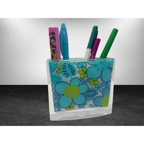 2 Adet Kalemlik Mavi Çiçekli Akrilik Ofis Gereci  10X10X3Cm