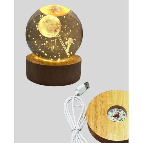 Ahşap Tabanlı 3d Astronot Küre Lamba Çocuk Odası Ve Masa Üstü Dekor