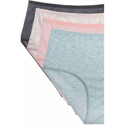 4'lü Yeni Seri Renkli Yüksek Bel Fitilli Ribana Bato Külot Gri Pudra Şeftali Yeşil