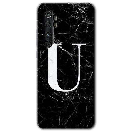Xiaomi Mi Note 10 Lite Kılıf HD Desen Baskılı Arka Kapak - Siyah Mermer Desenli U Harfi