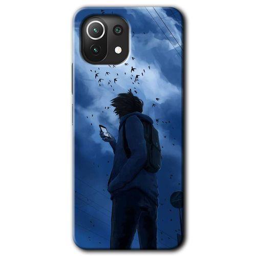 MRCİLETİSİM Xiaomi Mi 11 Lite Kılıf Baskılı Kapak - Sonbahar Yalnızlığı + 5D Tam Kaplayan Cam