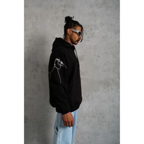 Erkek Maske Baskılı Kapüşonlu Sweat - Siyah