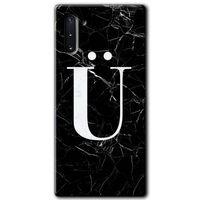 Galaxy Note 10 Kılıf HD Desen Baskılı Arka Kapak - Siyah Mermer Desenli Ü Harfi + Kırılmaz Cam