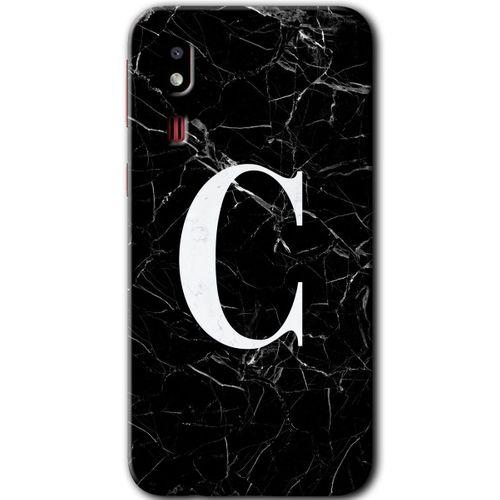 Galaxy A2 Core Kılıf HD Desen Baskılı Arka Kapak - Siyah Mermer Desenli C Harfi + Kırılmaz Cam