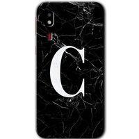 Galaxy A2 Core Kılıf HD Desen Baskılı Arka Kapak - Siyah Mermer Desenli C Harfi + Kırılmaz Cam