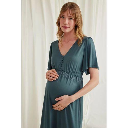 Dantelli Önü Düğmeli Hamile Lohusa Viskon Gecelik