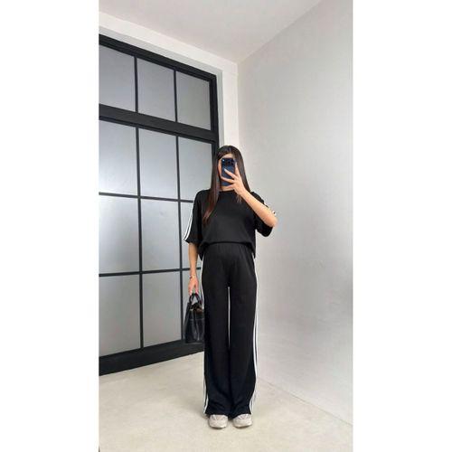 Kadın Yarasa Kol Yanları şerit Detay Modal Kumaş Ikili Takım