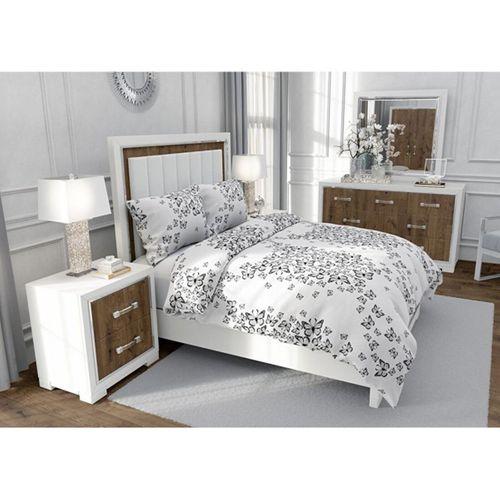 Nevresim Seti Desenli 200x220 cm Çarşafsız Pamuklu Beyaz Kelebek