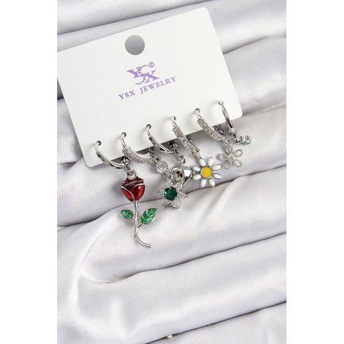 Pirinç Zİrkon Taşlı Gül Ve Papatya Model Gümüş Renk 3'lü Çift Kadın Küpe