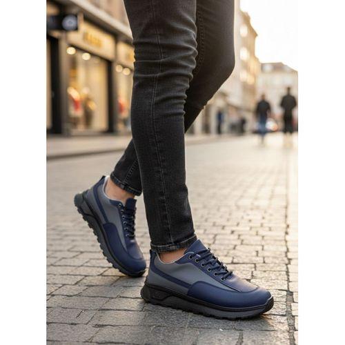 BA0246 Lacivert Gri Parçalı Bağcıklı Yüksek Taban Günlük Erkek Ayakkabı