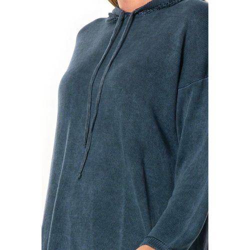 Uzun Kol Kapüşonlu Fileli Sonbahar ve Kışlık Triko Bluz İndigo indg