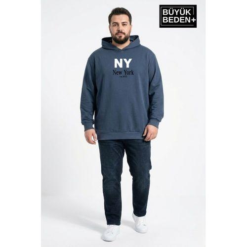 Erkek Büyük Beden İnce Kapşonlu NY Newyork Baskılı ince Swatshırt SPR26BSW957-15