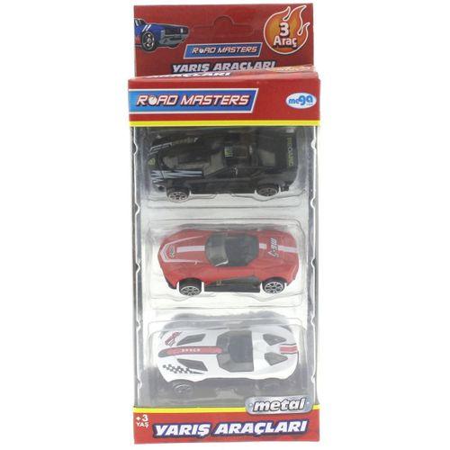Die Cast Metal 3'lü Yarış Arabaları Siyah Araçlı