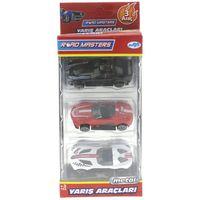 Die Cast Metal 3'lü Yarış Arabaları Siyah Araçlı