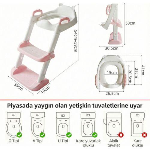 Pembe Merdivenli Çocuk Klozet Tuvalet Eğitimi Aparatı