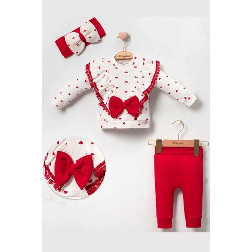 Fiyonklu Kalp Desenli % 100 Pamuk 3'lü Kız Takım