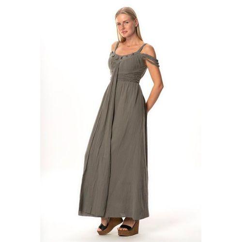 Askılı Kleopatra Kol Detaylı Uzun Müslin Yazlık Elbise Gri Gri