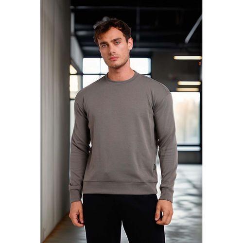 Wenders Relax Fit Basic Fırçalı Interlok Bisiklet Yaka Erkek Sweatshirt - Avcı Yeşili