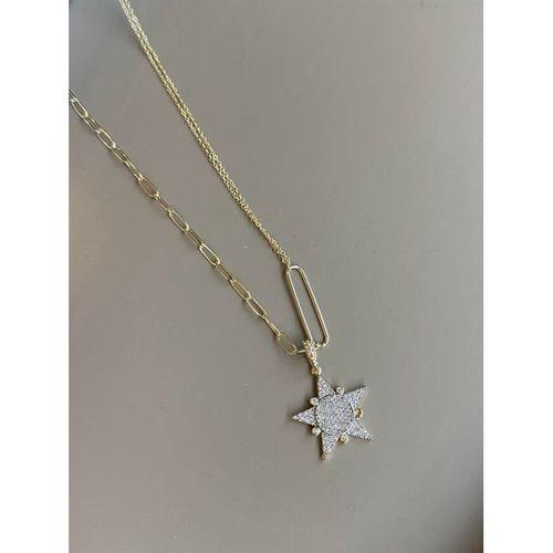 Taşlı Yıldız Kolye - Altın