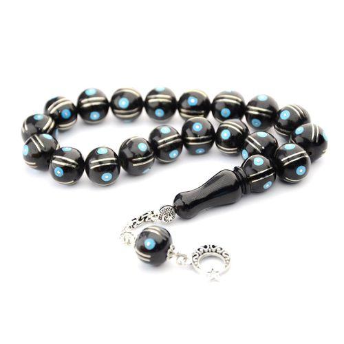 Maskot Mavi Firuze Karpuz İşlemeli Oltu Sıkma Tespih