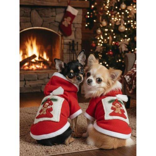 Yılbaşı Ağac Premiumı Kırmızı Polar Köpek Kıyafeti | Kapüşonlu Noel Köpek Sweatshirt | Küçük Irklar İçin