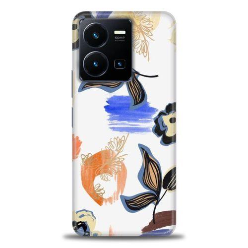 Vivo Y35 Kılıf HD Baskılı Kılıf - Mavi Yapraklar + Tam Ekran Koruyucu