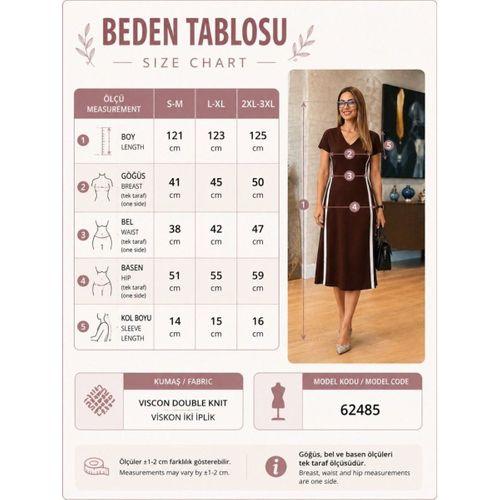 Kadın Kısa Kollu V Yakalı Yanları şerit Detaylı Viskon Iki Iplik Midi Elbise
