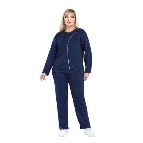 Melsay Butik Büyük Beden Lacivert Beyaz Çizgi Detay Modal Kadın Eşofman Takımı