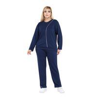 Melsay Butik Büyük Beden Lacivert Beyaz Çizgi Detay Modal Kadın Eşofman Takımı