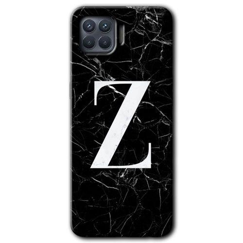 Oppo Reno 4 Lite Kılıf Kapak - Siyah Mermer Desenli Z Harfi +Hayalet Ekran Yandan Gözükmez