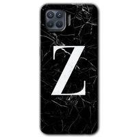 Oppo Reno 4 Lite Kılıf Kapak - Siyah Mermer Desenli Z Harfi +Hayalet Ekran Yandan Gözükmez