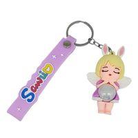 Figürlü ve Işıklı Silikon Anahtarlık - Kız Figür - Mor